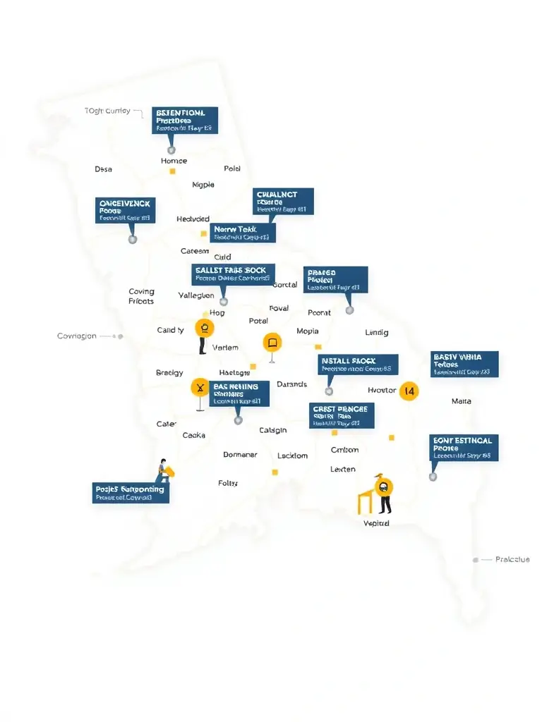 A map showing multiple project sites across the country with installation teams in action, illustrating Flight Deck Visual Solutions' nationwide rollout capabilities.
