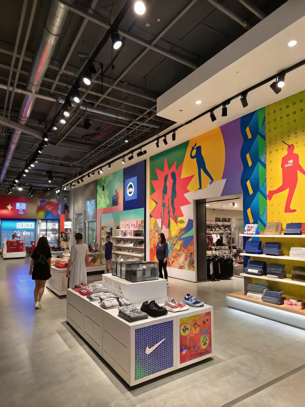 A retail store showcasing custom branded display units and promotional graphics, demonstrating Flight Deck Visual Solutions' ability to design and install eye-catching retail displays.